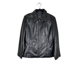 Preswick & Moore Women’s Y2K Black 100% Leather Full Zip Jacket size Medium